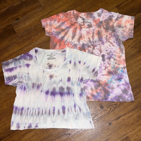 ⭐️White, Red & Purple Tie Dye Short Sleeve Swoop Neck Stretchy Top Size XL - Picture 8 of 10